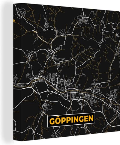 Canvas Schilderij Stadskaart – Kaart – Göppingen – Gold – Duitsland – Plattegrond - 20x20 cm - Wanddecoratie