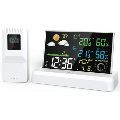 Réveil électronique numérique haute définition à affichage positif Thermomètre intérieur et extérieur et EU plug blanc