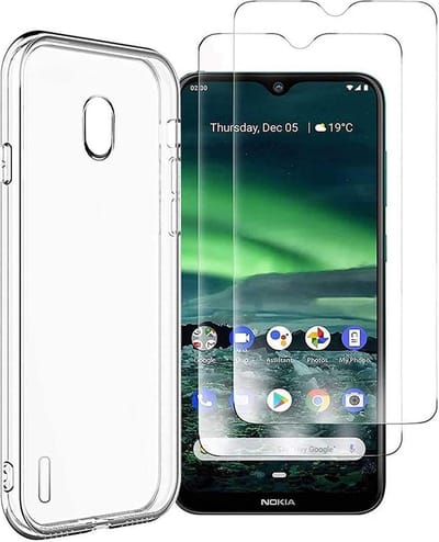 Hoesje Geschikt voor: Nokia 1.3 - Transparant TPU Siliconen Case & 2X Tempered Glas Combi - Transparant