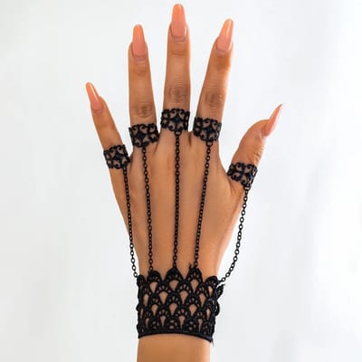 WiseGoods Luxe Hand Armband - Armbanden Dames - Vintage Armbandje - Gothic Armbandjes Met Ringen - Sieraden - Cadeau - Zwart