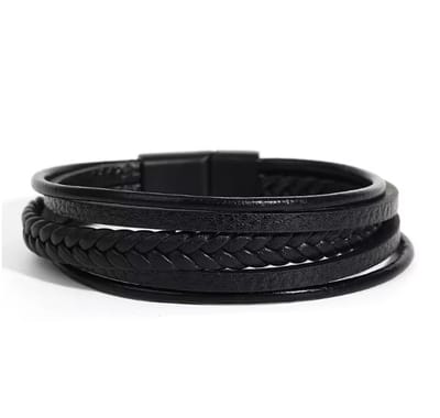 Herenarmband - Armbanden - Zwarte PU lederen armbanden - 5 bandjes - Chique lederen armband - Zwarte bandjes - Herenarmband - CHPN