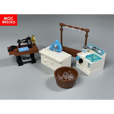 MOC Stenen Huis Mini Retro Meubels Kookruimte Gereedschap Naaimachine Woonaccessoires Doe-het-zelf Bouwstenen Kinderspeelgoed