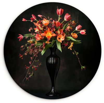 WallCircle® Wandcirkel 120x120 cm - Muurcirkel Sierlijk - Boeket - Vaas - Muurdecoratie woonkamer - Wanddecoratie slaapkamer - Kamer decoratie accessoires - Ronde schilderijen XXL