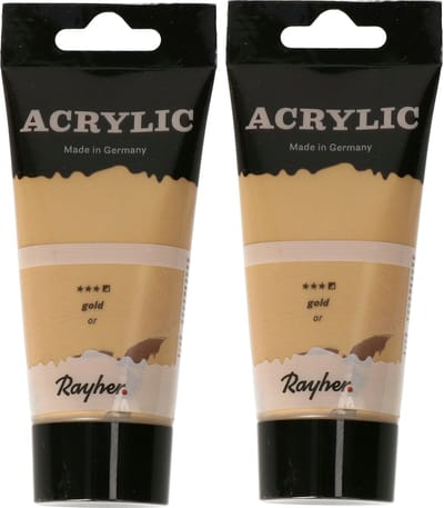 Rayher hobby Acrylverf op waterbasis - 2x - goud - 75 ml - Schilderen/knutselen - Voor kinderen en volwassenen