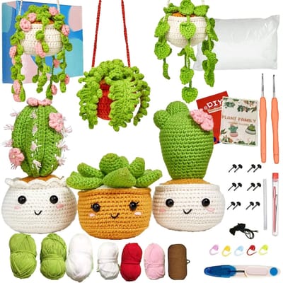 Haakpakket voor beginners - Beginners haakset - TENZHVXI® - 6 stuks - Cactus - DIY - Inclusief accessoires, garen, gereedschap en instructies, decoratief patroon - Ergonomisch ontwerp - 7 strengen wol - Haakpakket voor beginners en gevorderden