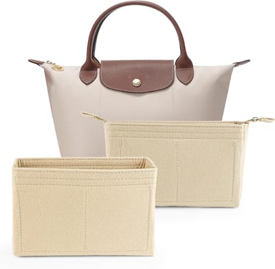 Famanu - Tasorganizer voor dames, handtasorganizer van vilt, organizer voor tas, tasorganizer met multifunctionele vakken, tasseninzet, handtasorganizer, beige, 2 stuks