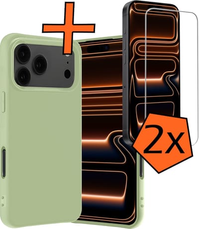 Hoes - Met 2x Screenprotector - Geschikt voor Apple iPhone 17 Pro Max / 18 Pro Max - Sterk & Shockproof - Back Cover - Siliconen Case - Telefoon Hoes - Groen