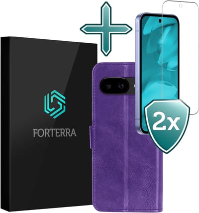 Hoesje Met 2x Screenprotector - Geschikt voor Google Pixel 9a - Luxe Pasjeshouder - Flip Case - Bookcase Portemonee - Kunstleer Book Case - Flipcase Hoes - Book Cover - Walletcase - Portemonneehoes - Paars