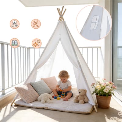Grote Witte Tipi-Tent 120×120×130cm - Wasbare Opvouwbare Slaaptent Voor Binnen - Leuk Speelcadeau Voor Peuters Jongens En Meisjes