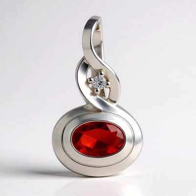 Cavill - 925 Sterling Zilver Hanger - AAA Mexicaanse Vuur Opal Ovaal 0,247 ct - Tanzanian Zirkoon 0,019 ct - Gerhodineerd, Tijdloos Elegant Sieraad