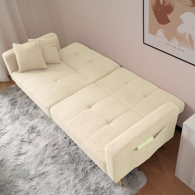 Slaapbank met slaapfunctie - verstelbare hoeken - gouden poten - met kussen en zijopbergvak - beige