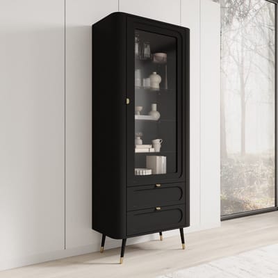 Meubella - Borneo - Vitrinekast - Zwart - 78x40x192 cm