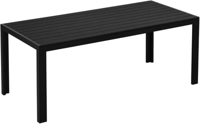 DESMIU Tuintafel 190 x 84,5 x 72 Cm - Weerbestendige Eettafel Met Houtstructuur En Waterafvoer - Voor Tuin En Terras - Aluminium Zwart