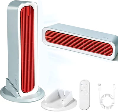 Stille draagbare USB torenventilator - Bladloze Torenventilator - 4000mAh - 3 snelheden - met losse voet en afstandsbediening - voor bureau, slaapkamer en camping - blauw-oranje