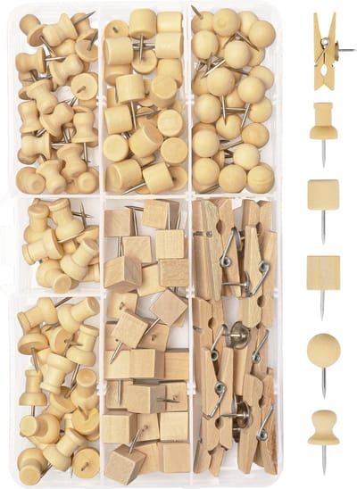 Punaises voor prikbord of memobord - set van 135 houten pushpins