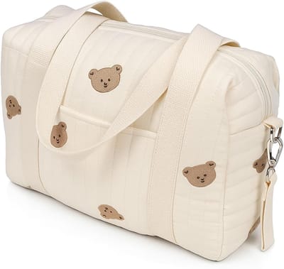 Kinderwagen Opbergtas - Wandelwagen Caddy - Baby Benodigdheden - Rits Borduurwerk - 32x25x12 cm - Olijf