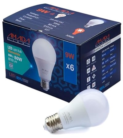Energiebesparende LED-gloeilampen E27, 9 W (vervangt 80 W), warmwit 3000 K, verpakking van 6 stuks