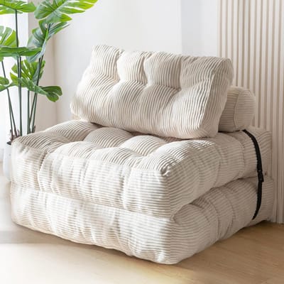Zetel Bed - Slaapbank - Ontspannen Zitten - Inclusief Kussens - 190 cm - Beige