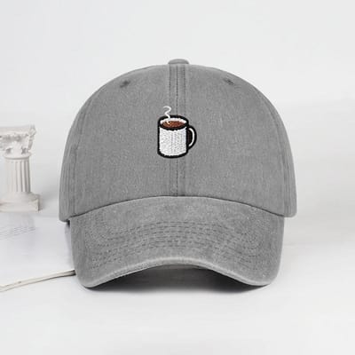 Geborduurde Koffiekop Print Gewassen Baseballpet – Verstelbare Unisex Zon Hoed voor Koffieliefhebbers, Perfect voor Hardlopen en Vissen