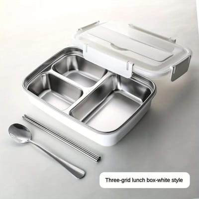 Lekvrije RVS Lunchbox met 3 Vakken - Duurzame, Gemakkelijk te Reinigen Bento Container voor Studenten & Kantoorwerkers