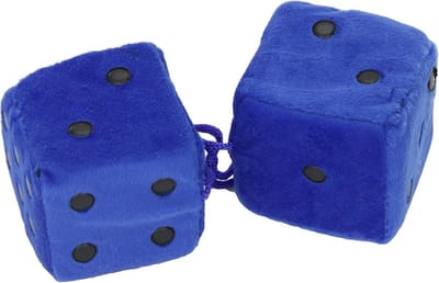 Paar Zachte, Pluche Decoratieve Auto Dobbelstenen met Stippen Blauw Zwart