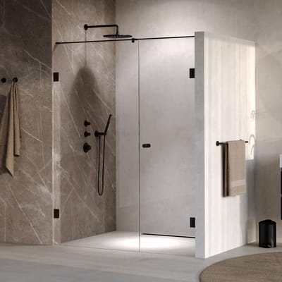 Brauer Void - Carving Nisdeur - 2-Delig - Helder Glas - 150 x 200 cm - Omkeerbaar - met Draaideur 70 cm - Aan Muur - incl. Glascoating - Mat Zwart