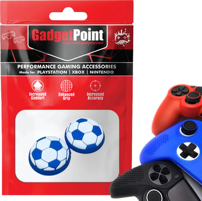 Gadgetpoint - Thumb Grips voor PlayStation, PS5, Xbox X/S, One & Switch Pro Controller - Gaming Thumbgrips - Performance Anti-Slip Thumbsticks - Bescherming Accessoires - Voetbal - Blauw met Wit