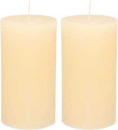 Atmosphera Stompkaars - 2x - ivoor wit - 7 x 13 cm - cilinderkaars - rustiek model