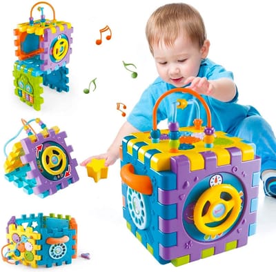 Allerion Activiteitenkubus – 6-in-1 Interactief Babyspeelgoed – Baby Speelgoed vanaf 1 Jaar – Educatieve Speelkubus met Muziek, Lichten en Geluid – CE Gecertificeerd – Incl. Vormenspel