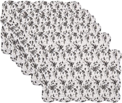 Clayre & Eef Placemats Set van 6 48x32 cm Wit Polyester Bloemen
