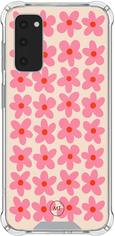 Hoesje (shockproof) geschikt voor Samsung Galaxy S20 FE - Retro Blooms - Extra sterke case - TPU/polycarbonaat - Bloemen - Roze, Transparant