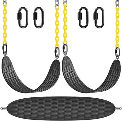 2 Pack Schommelzitje voor Binnen en Buiten, Comfortabele Tuin Speeltuin Schommel met 1.8M Metalen Ketting en Karabijnhaak, Tot 600lbs, Zwart