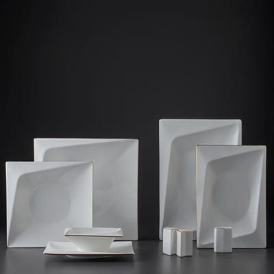 Jumbo Fold Gold 58-Delig Servies – 12 Persoons – Vierkant Porselein Serviesset – Dinerborden Soepborden Dessertborden