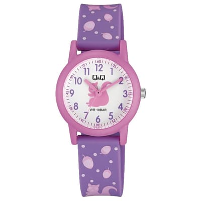 Q&Q V23A-007VY - Horloge - Polshorloges - Analoog - Kinderen - Unisex - Plastic band - Rond - Kunststof - Cijfers - Dinosaurus - Grijs - DonkerBlauw - LichtBlauw - 10 ATM