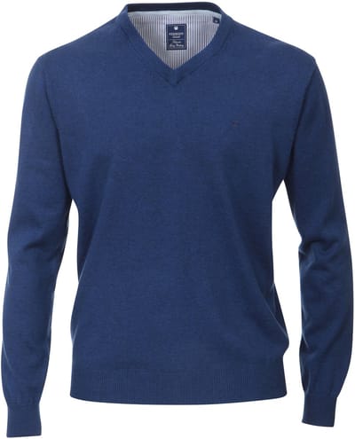 Redmond heren trui katoen - V-hals - jeans-blauw