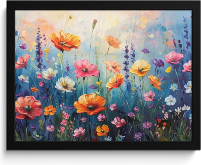 Poster in lijst - Fotolijst 40x30 cm - Posters - Bloemen - Natuur - Waterverf - Kunst - Posterlijst zwart - Decoratie - Wanddecoratie woonkamer - Muurdecoratie slaapkamer