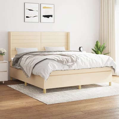 vidaXL - Boxspring - met - matras - stof - crèmekleurig - 180x200 - cm