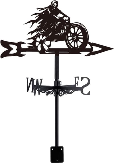 Motorfiets Windwijzer - Weer Indicator - Tuin Decoratie - Metaal Geborsteld Staal - 840 Gram - Zwart