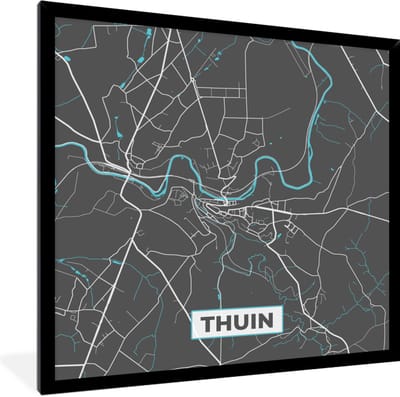 Fotolijst incl. Poster - Plattegrond – Thuin – Blauw – Stadskaart - Kaart - België - 40x40 cm - Posterlijst