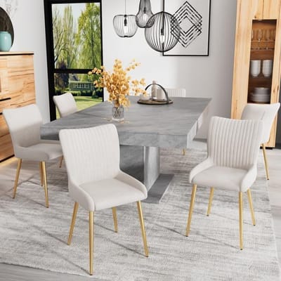 Chaise de salle à manger - MUVOE - Velours beige - Set de 6 - Pieds en métal doré - Confort optimal beige
