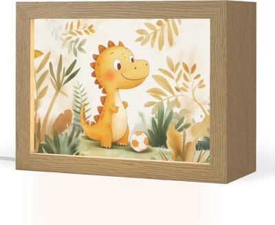 Nachtlampje 20x15 cm - Kinder lampje - Dino - Voetbal - Oranje - Tafellamp kinderkamer - Slaapkamer lamp - Bedlamp kinderen - Kinderlampje stopcontact - Wandlamp babykamer - Nachtlampjes