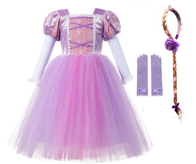 Het Betere Merk prinsessenjurk meisje - verkleedkleren meisjes - haarvlecht - handschoenen - maat 110 (98/104)