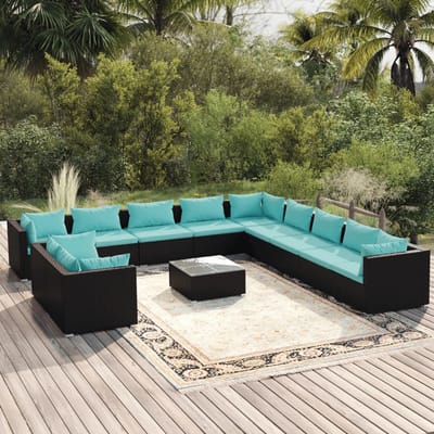 vidaXL - 12-delige - Loungeset - met - kussens - poly - rattan - zwart