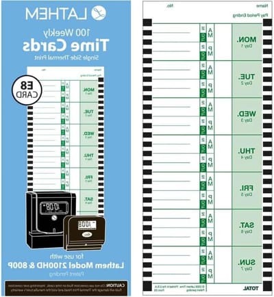 Tijdkaarten - Weekkaarten Stempelkaarten - Werkuren Registreren - Thermisch Bedrukbaar - 100 Stuks - Wit