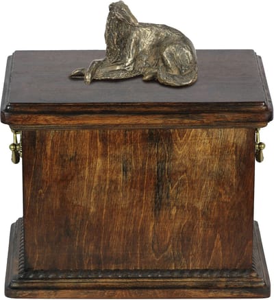 Elegante urn voor de as van een Borzoi met beeldje in klassieke stijl
