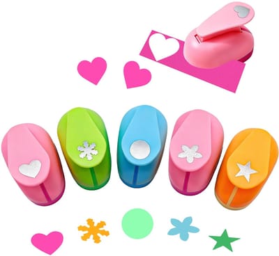 Papieren ponsen voor kinderen, motiefpons, grote set, papierponsen voor kinderen, motiefpons, bevat orchideeën, snoep, vijfbladige bloemen, kersenbloesems en hartmotieven