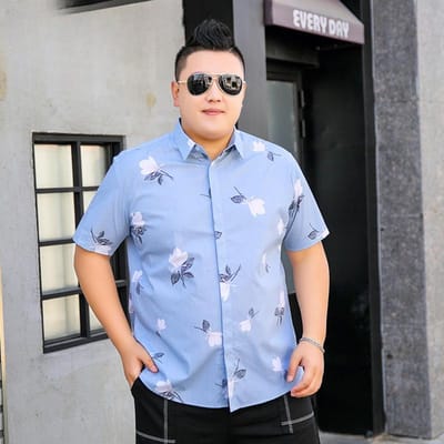 Dikke Man Dikke Maten Korte Mouw Revers Shirt Dikke Man Oversized Populair Shirt Dikke Man Zomerkleding met Kraag 5XL blauw