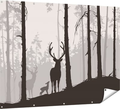 Gards Tuinposter Herten in het Bos - Silhouet - 160x120 cm - Tuindoek - Tuindecoratie - Wanddecoratie buiten - Tuinschilderij