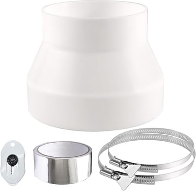 Reducer voor afzuigkap, ronde buis 150 mm naar 115 mm, inclusief 2 slangklemmen, afvoerslang en ventilatieadapter voor optimale luchtstroom en ventilatieoplossingen