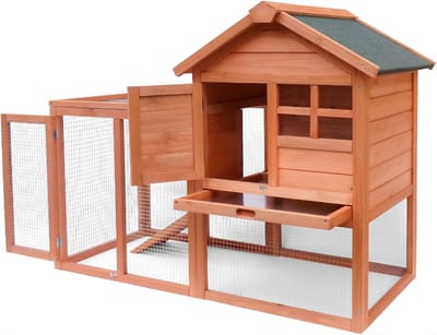 QIN®Kippenhok Met Ren - Kippenhok Kunststof - Kippenhok - Bruin - 122cm x 63cm x 92cm